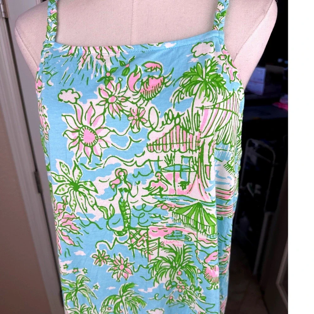Lilly Pulitzer NWOT Mermaid Cove Maxi Dress SZXL Blue Green Cotton Linen blend - Picture 9 of 15